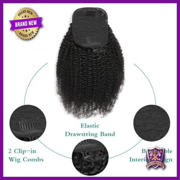 24 Inch Human Hair Drawstring Ponytail Extension Afro Kinky Curly Clip In main image 5